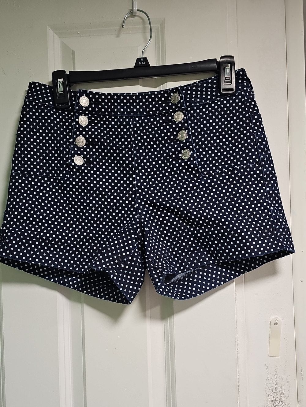 Almost Famous Navy Polka Dot High-Waist Button Shorts